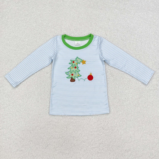 blue stripes christms tree embroidered pullover shirt