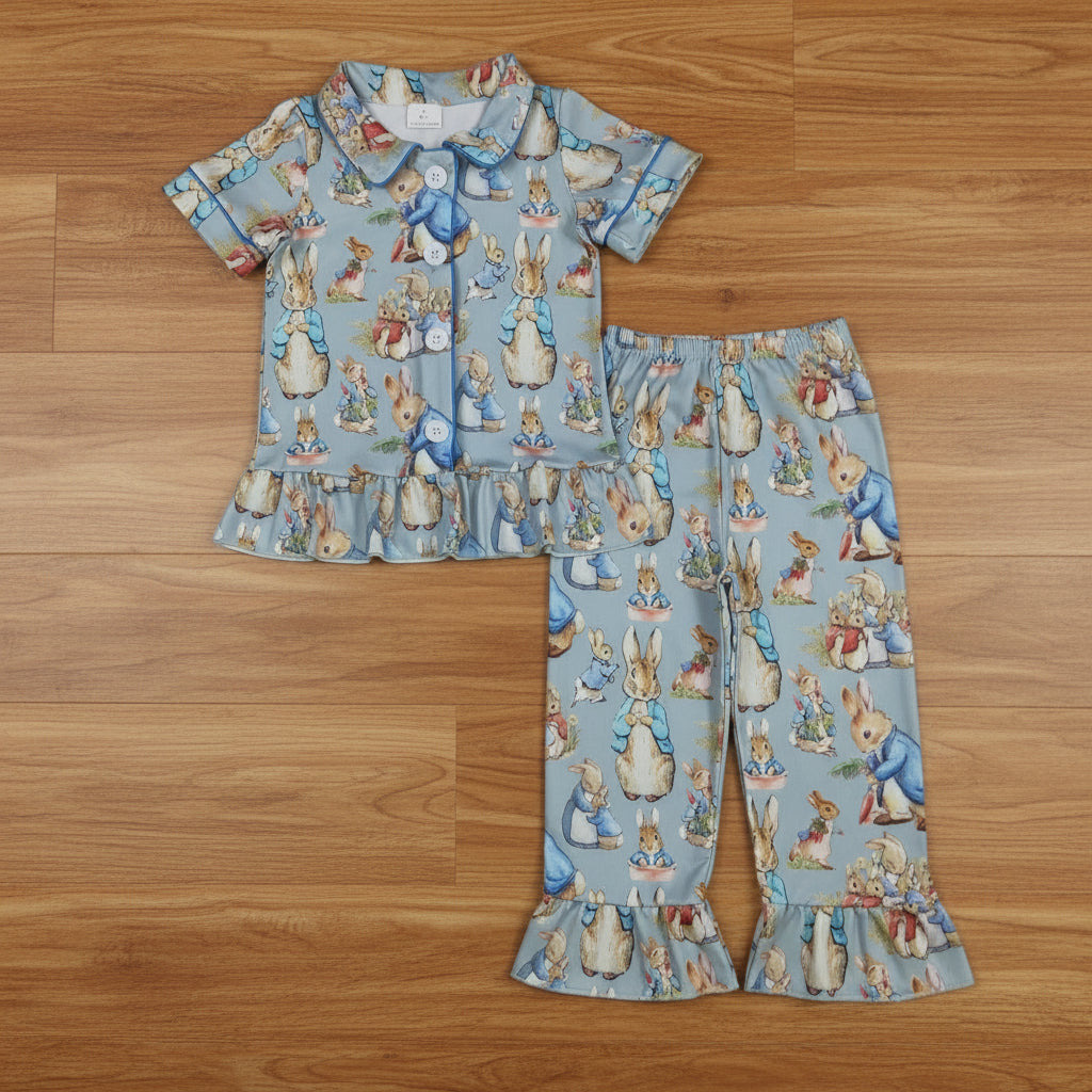 peter rabbit button down pajama outfit