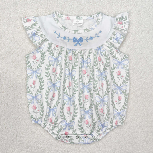 blue bow floral embroidery girl bubble