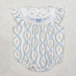 blue bow floral embroidery girl bubble
