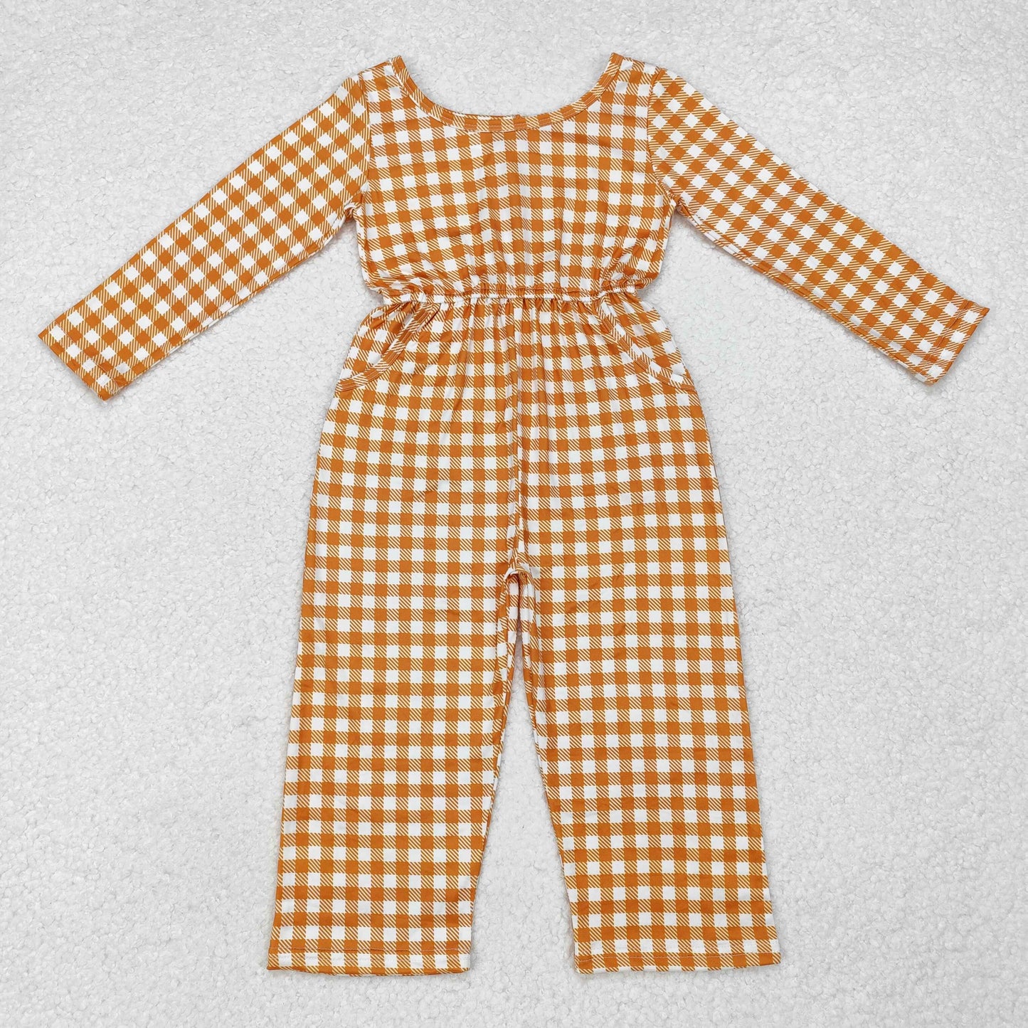 orange plaid jumpsuit with pocket girls fall clothing