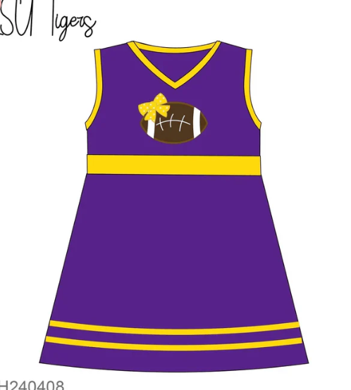 Split-CLOSE 20th Aug little girl football dress purple