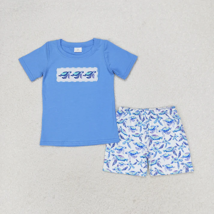 Kids Sea Turtle Embroidery Sibling Clothes