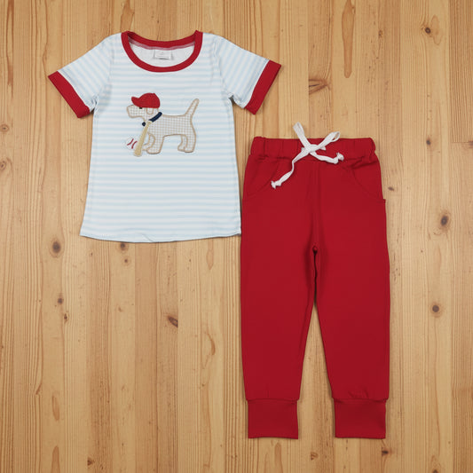 baseball dog embroidery jogger set boys clothes set