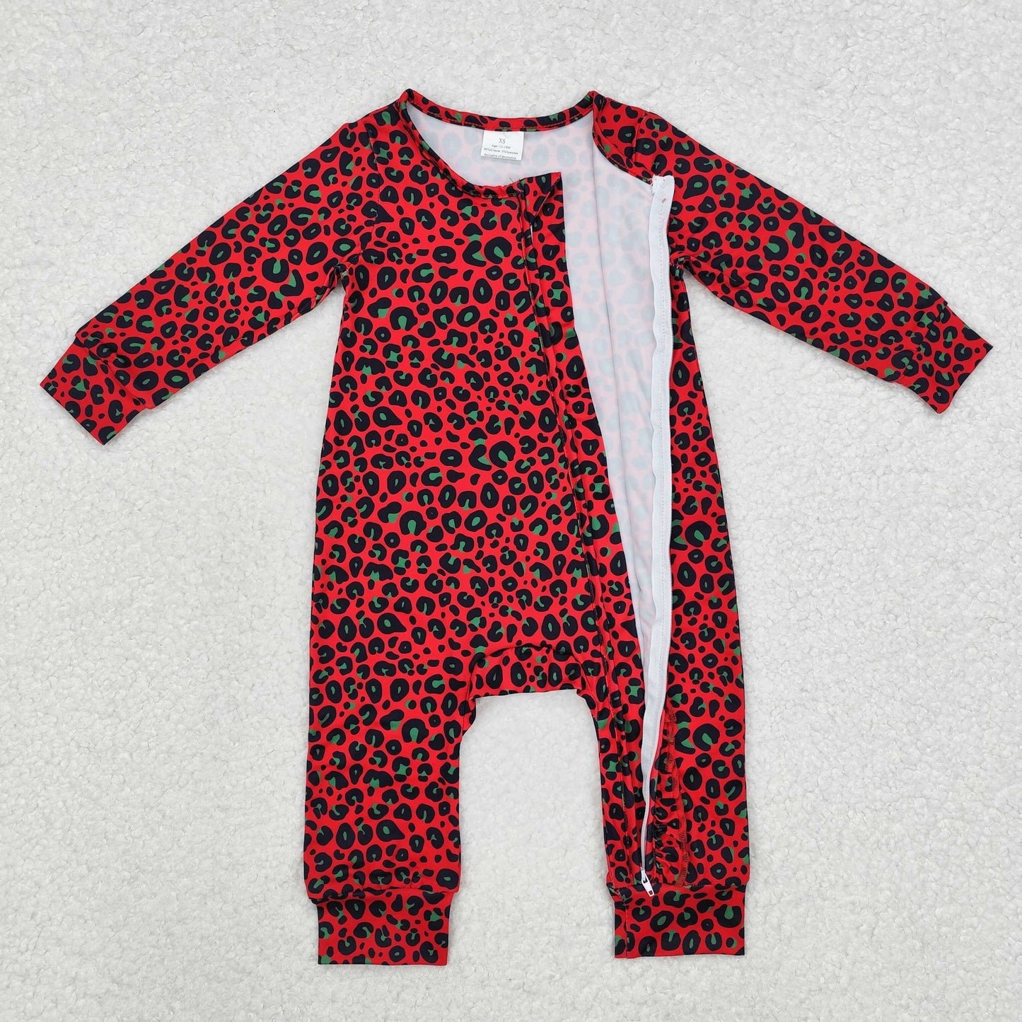 Christmas red leopard baby girl sleeper