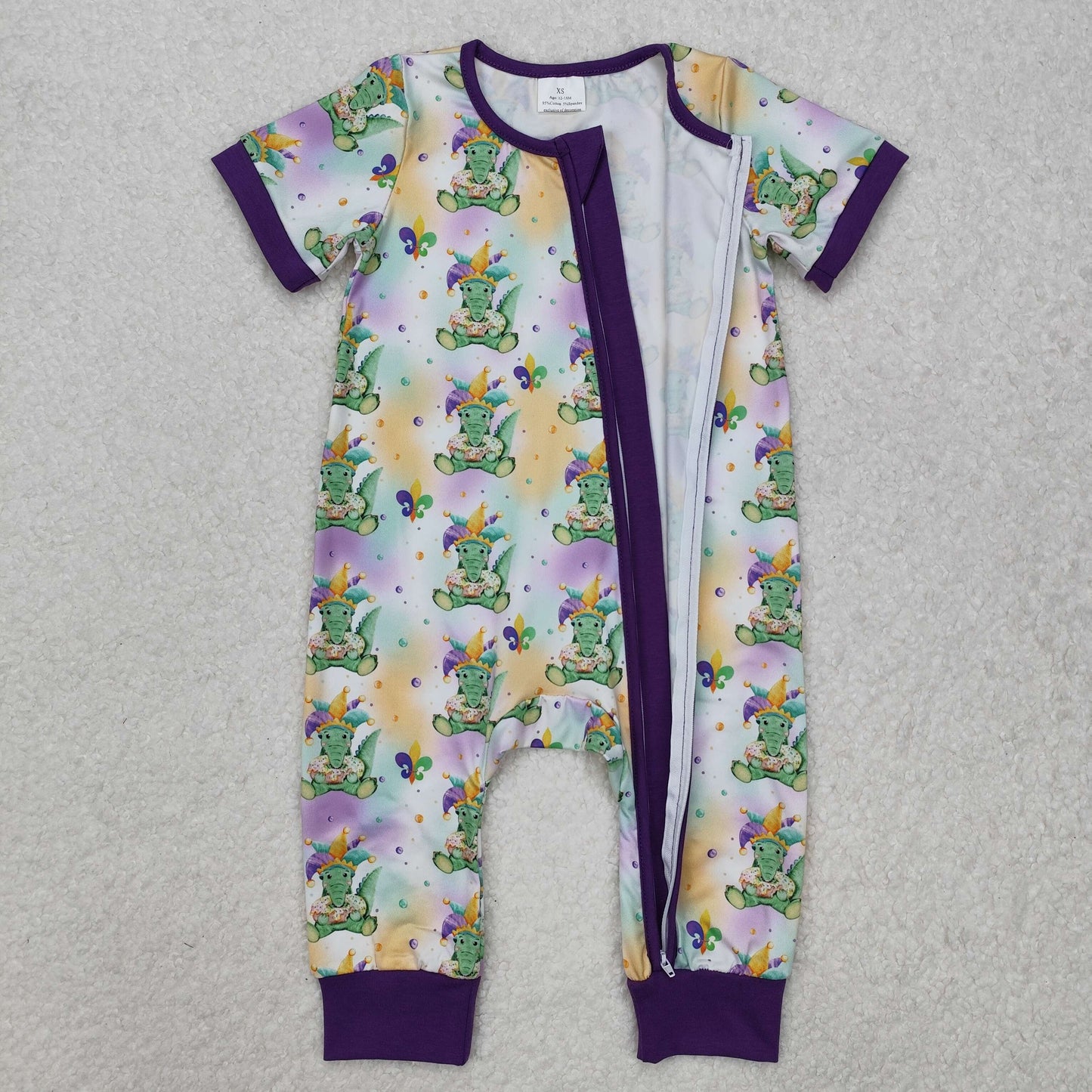 mardi gras dinosaur print zip sleeper boy