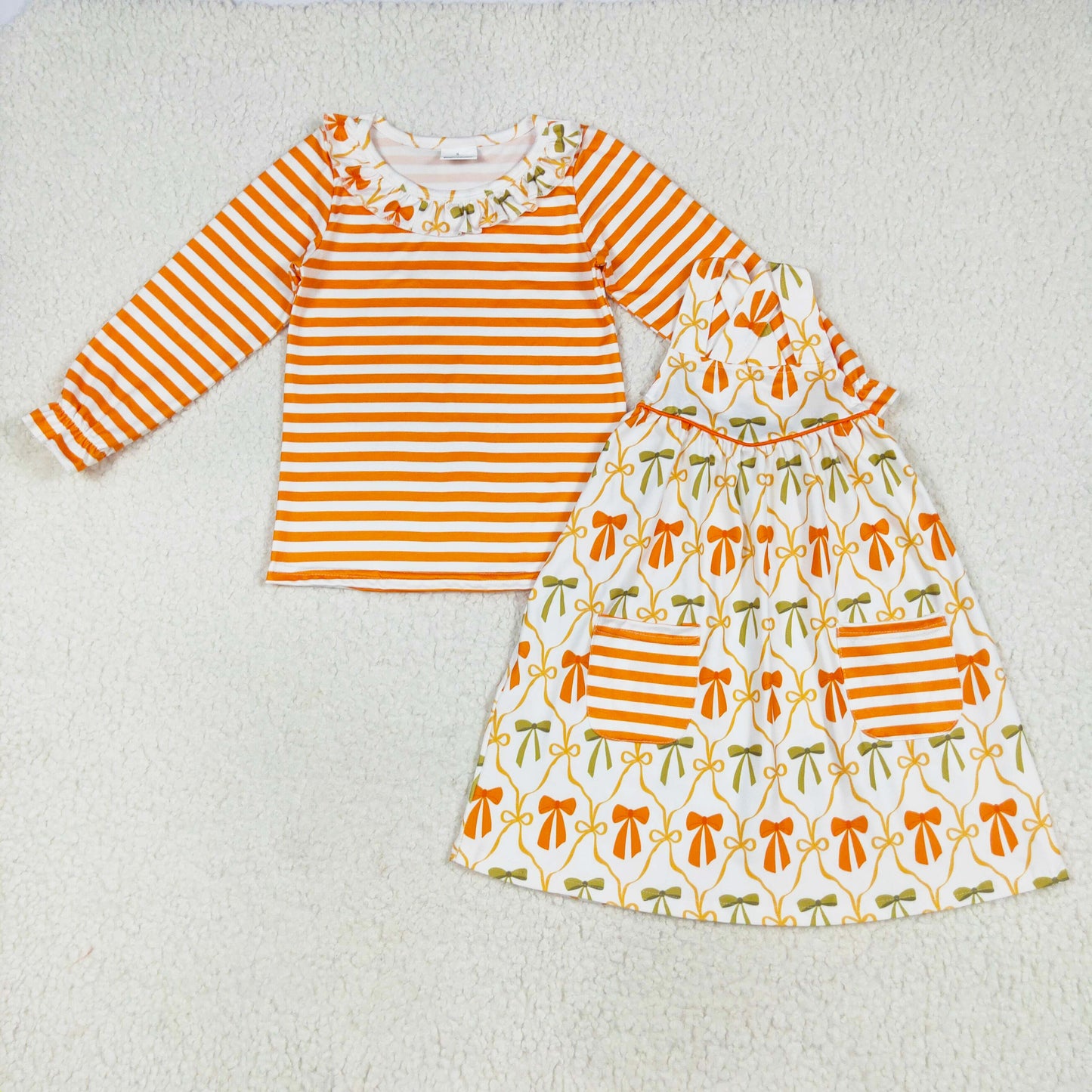 stripe shirt orange bow coquette skirt set fall girls clothing