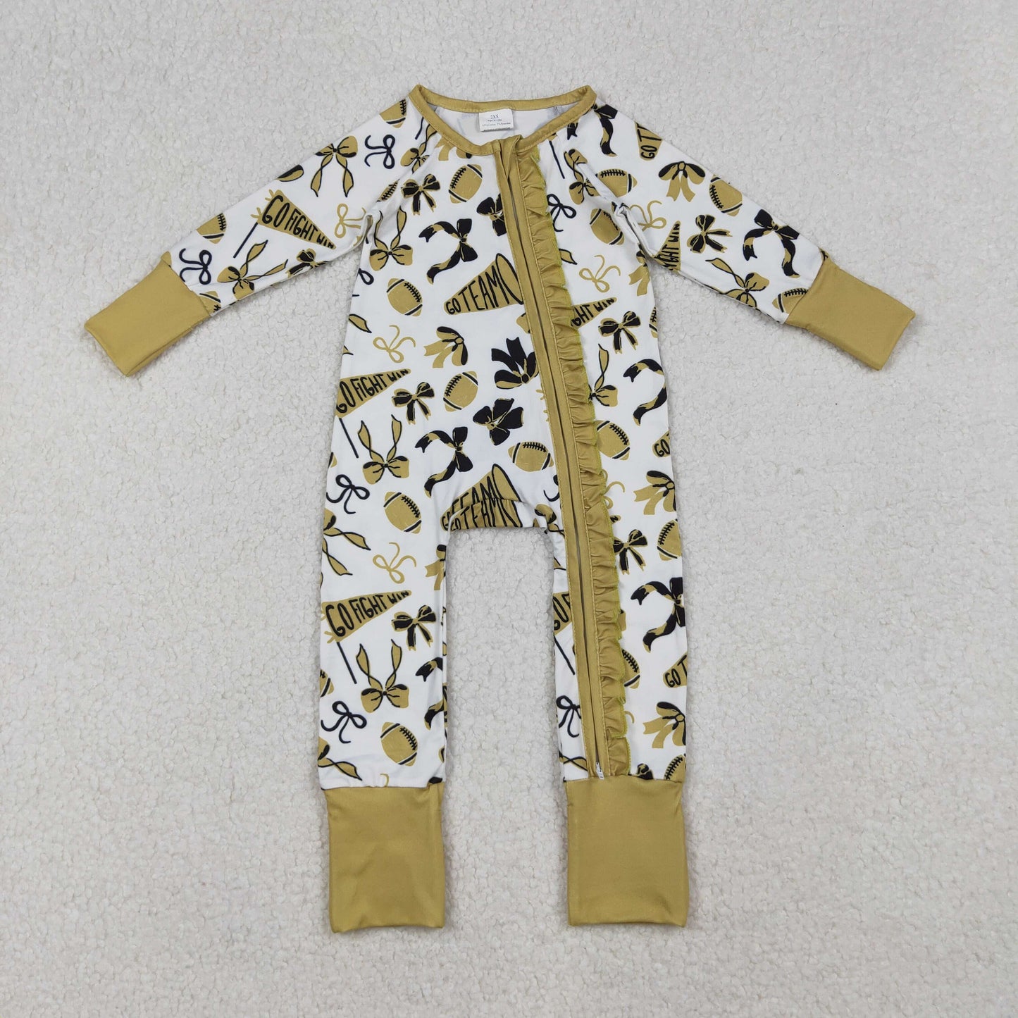 gold go team football ruffle zipper sleeper