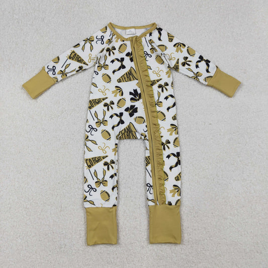 gold go team football ruffle zipper sleeper