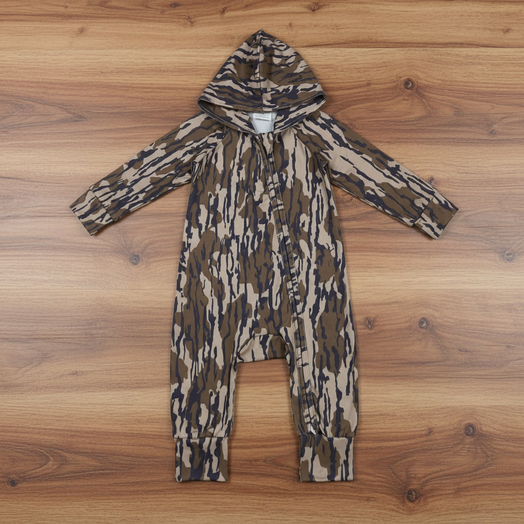 camo zip hooded romper
