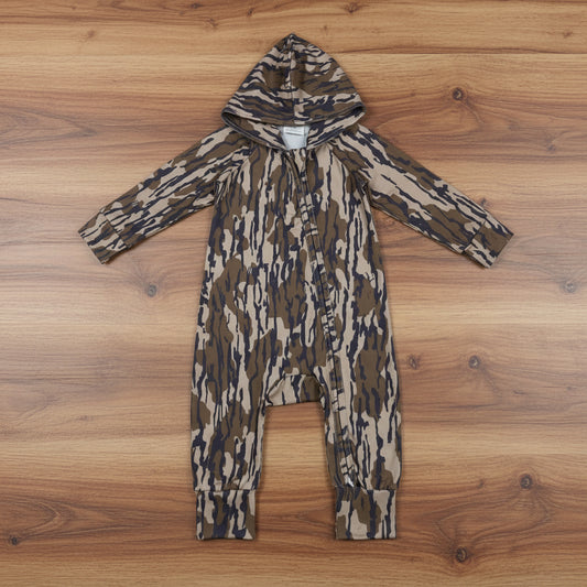 camo zip hooded romper