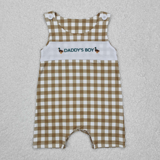 embroidery duck daddy's boy plaid tank romper