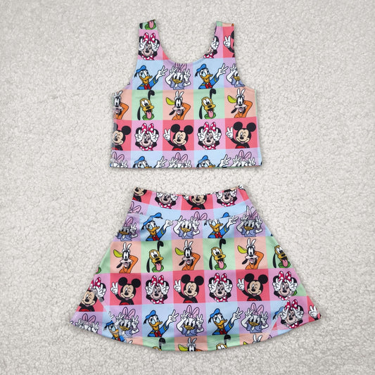 cartoon mouse duck blue two pieces athletic skort dress set