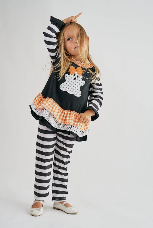 kids halloween boo embroidery ruffle outfit girl's clothes