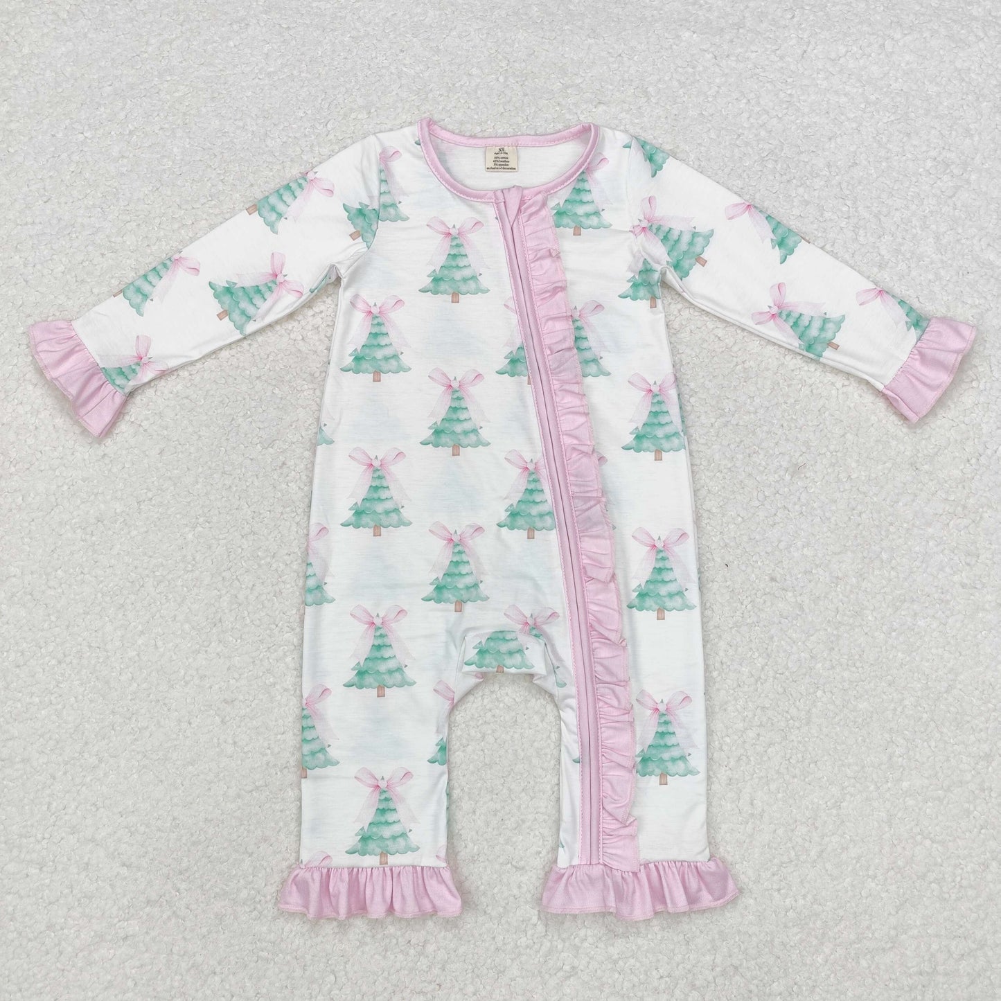 baby girl Christmas tree print bamboo sleeper white