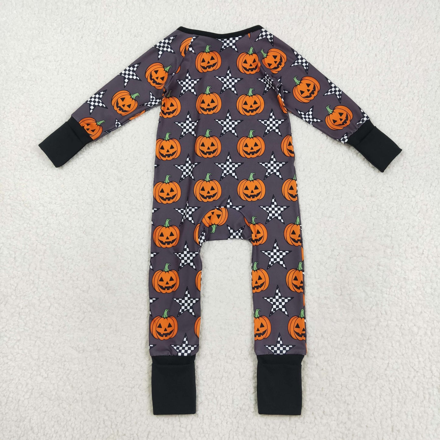 gray Halloween pumpkin boy zip sleeper
