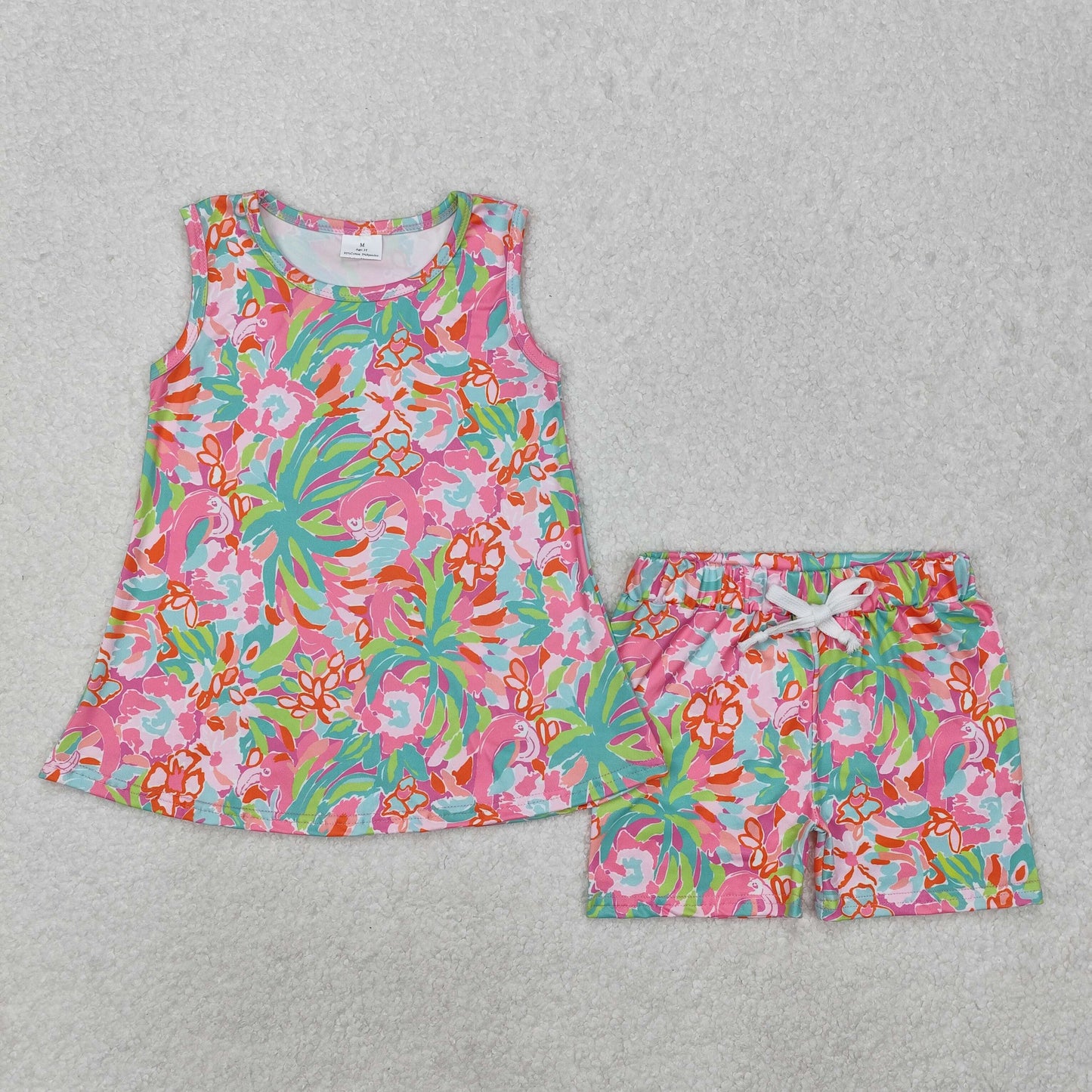 watercolor flamingo baby girl tank shorts set