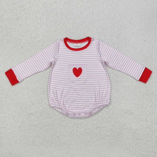 baby girl valentine pink stripes heart pocket romper