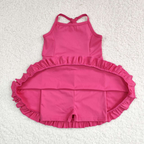 S0440 USA Warehouse Pink Strap Ruffle Swimsuit