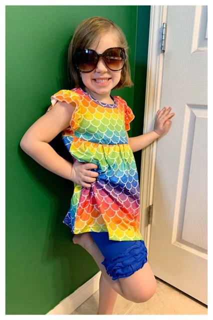 rainbow mermaid shorts set girl summer outfit