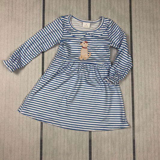 blue striped dog embroidery dress