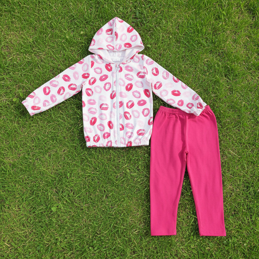 kiss mouth zip hoodie top legging outfit girls clothing