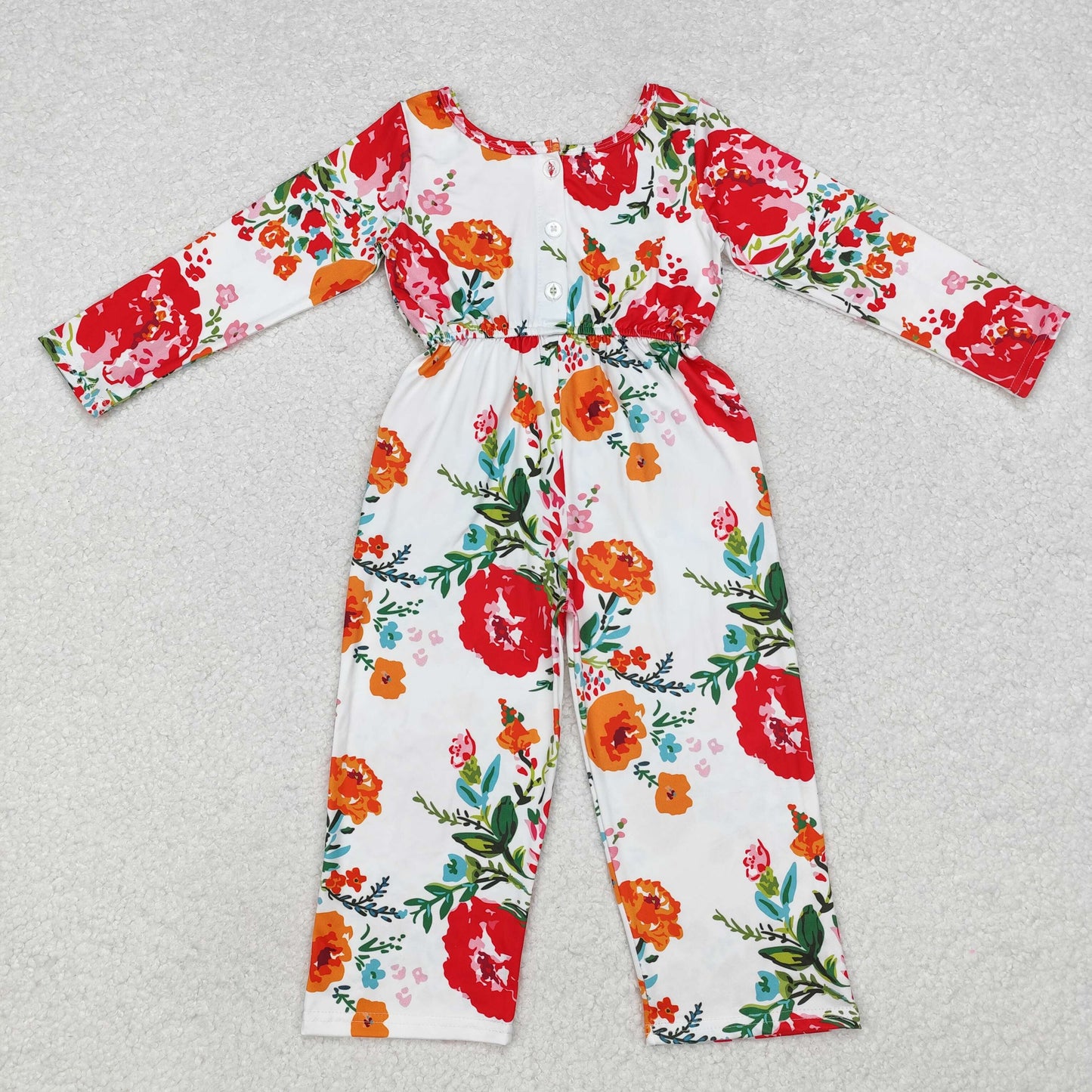 red flower girls jumpsuit with pocket kids fall clothing