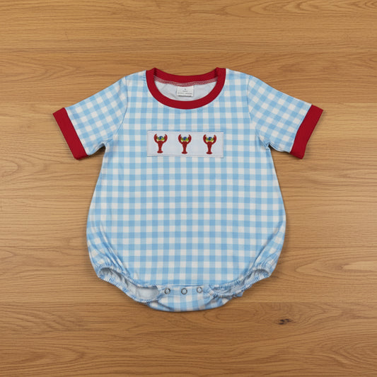 blue plaid embroidery crawfish bubble