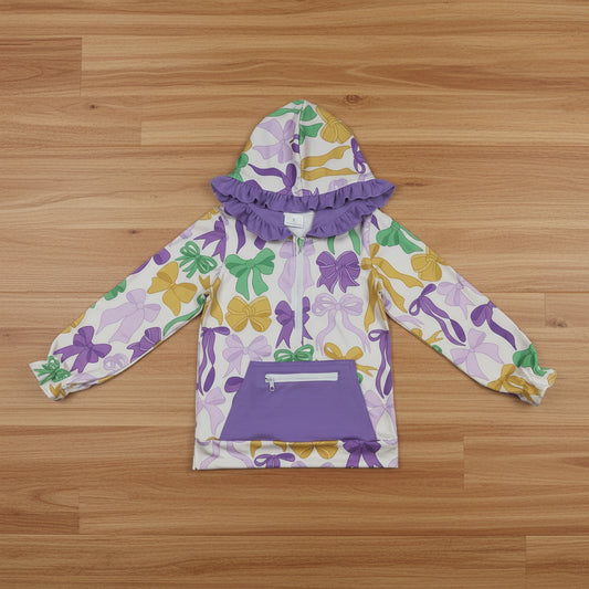 mardi gras coquette girl zipper hoodie with pocket