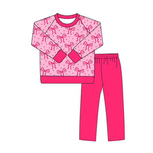 MOQ 8 TAT 6-8 weeks valentine's day bows pullover hot pink legging set
