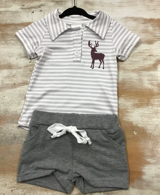 baby boy deer print stripe polo t shirt shorts set