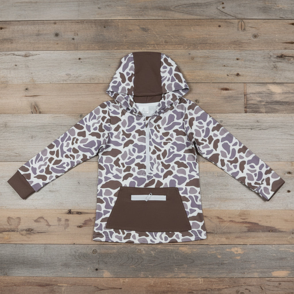 camo zip hoodie top with pocket