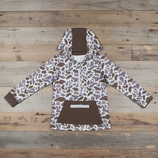 camo zip hoodie top with pocket