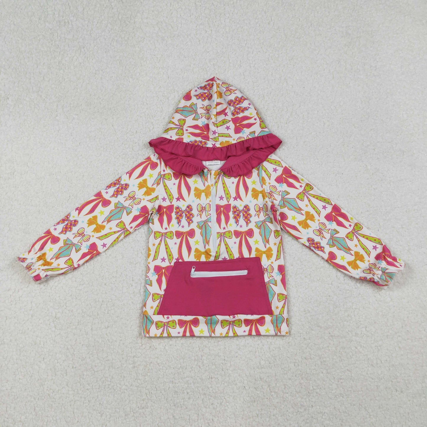 colorful bow coquette girl zippy hoodie with pocket