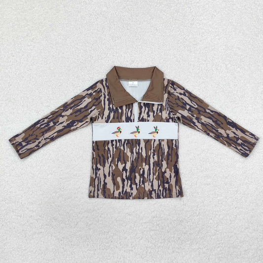 Christmas duck embroidered camo zip pullover shirt