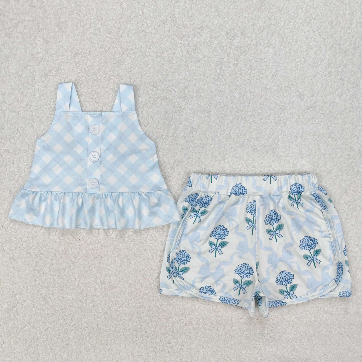 strap crop top hydrangea shorts set