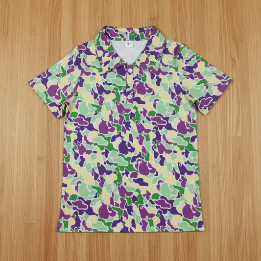 Mardi Gras camo polo in adult