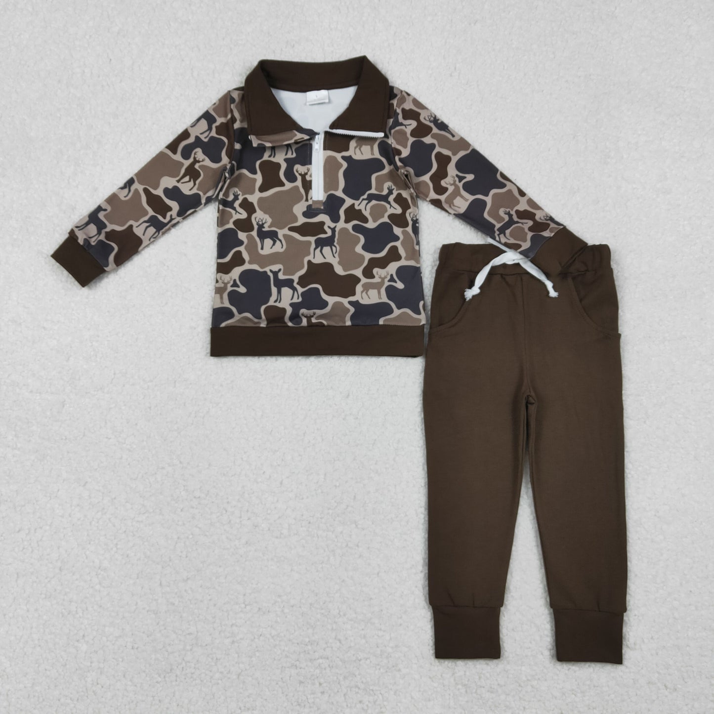deer camo zipper jogger set fall baby boy clothes