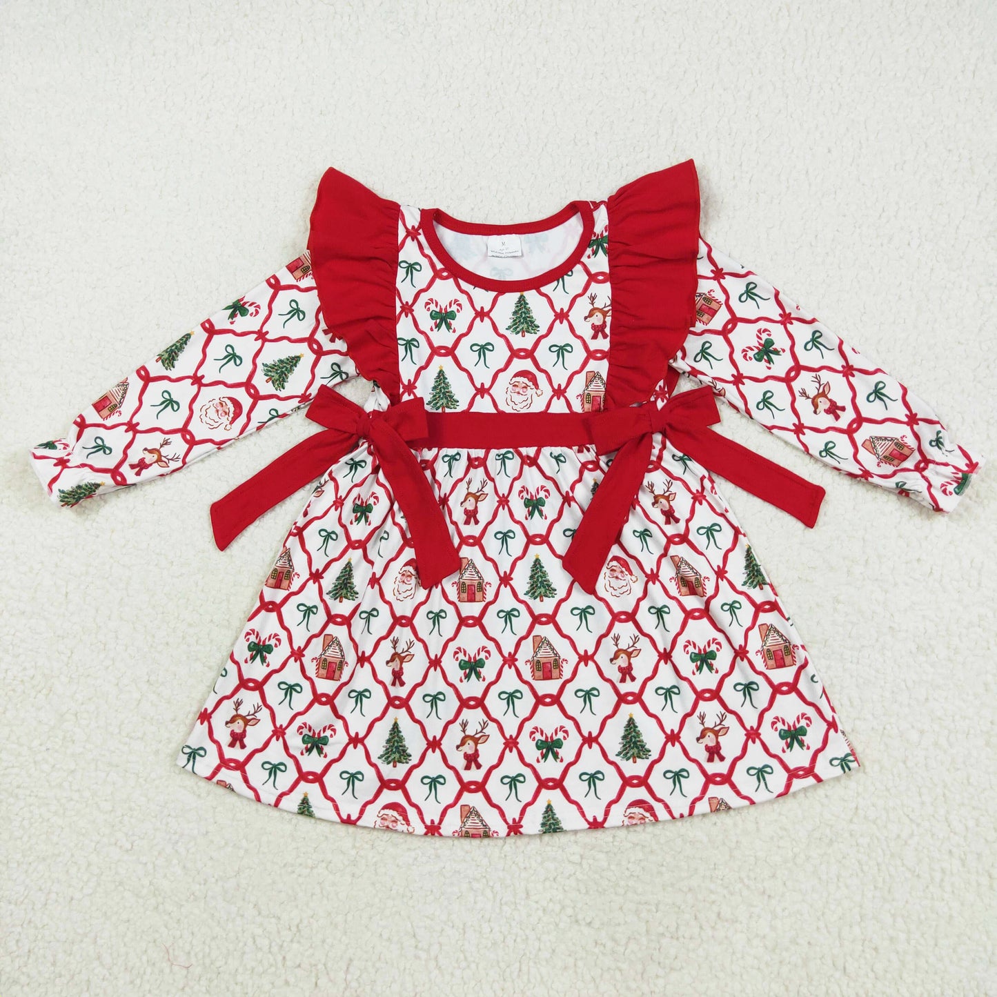 Christmas Trellis Santa Red and Green Reindeer Bows Trees Dress