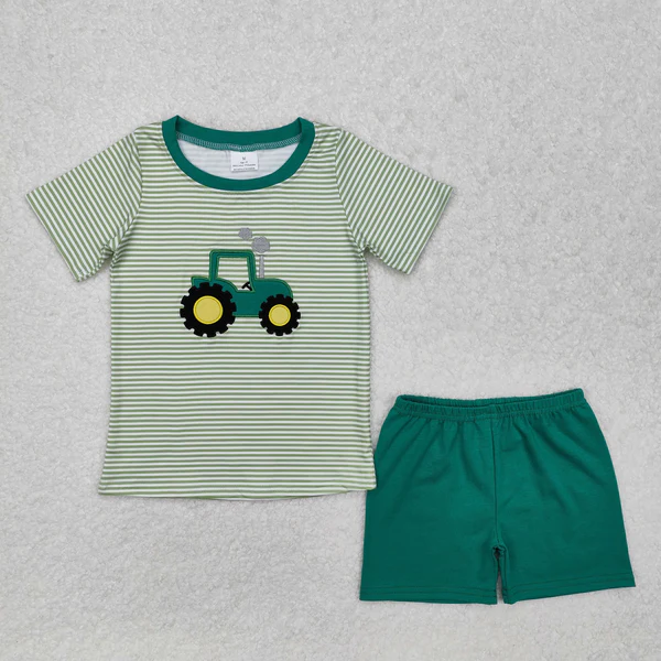 Farm Tractor Embroidery Kids Sibling Clothing