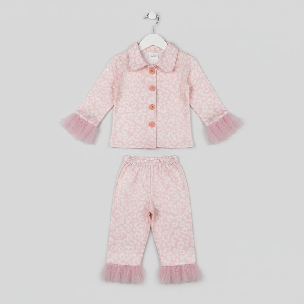 fashion pink leopard girl button pajama set