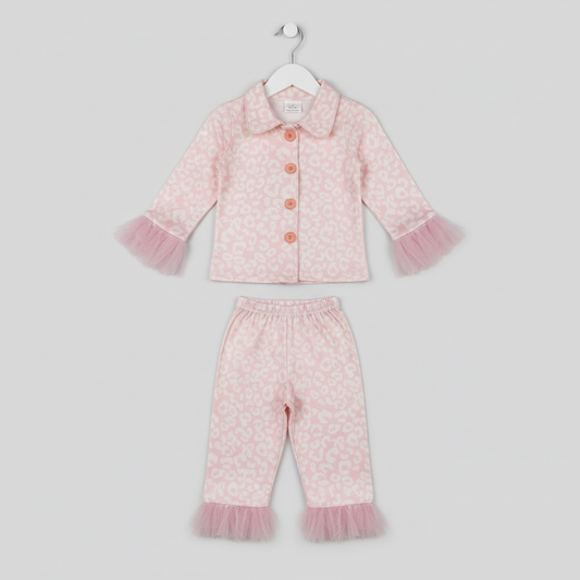 fashion pink leopard girl button pajama set