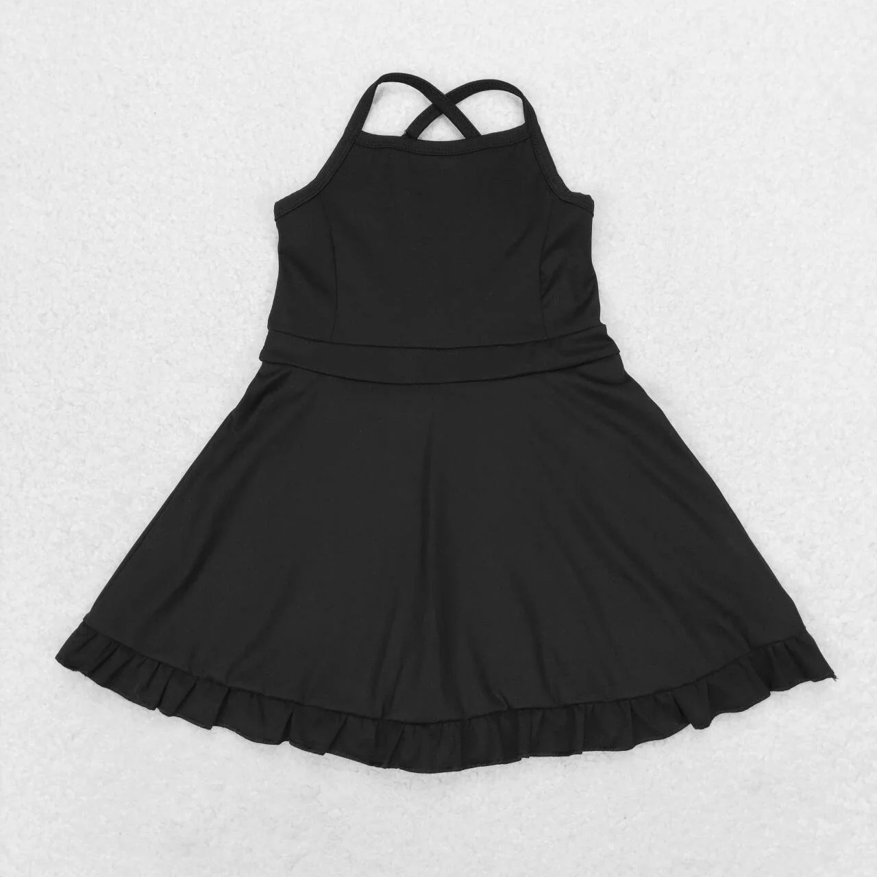 S0446 USA Warehouse Black Strap Ruffle Swimsuit