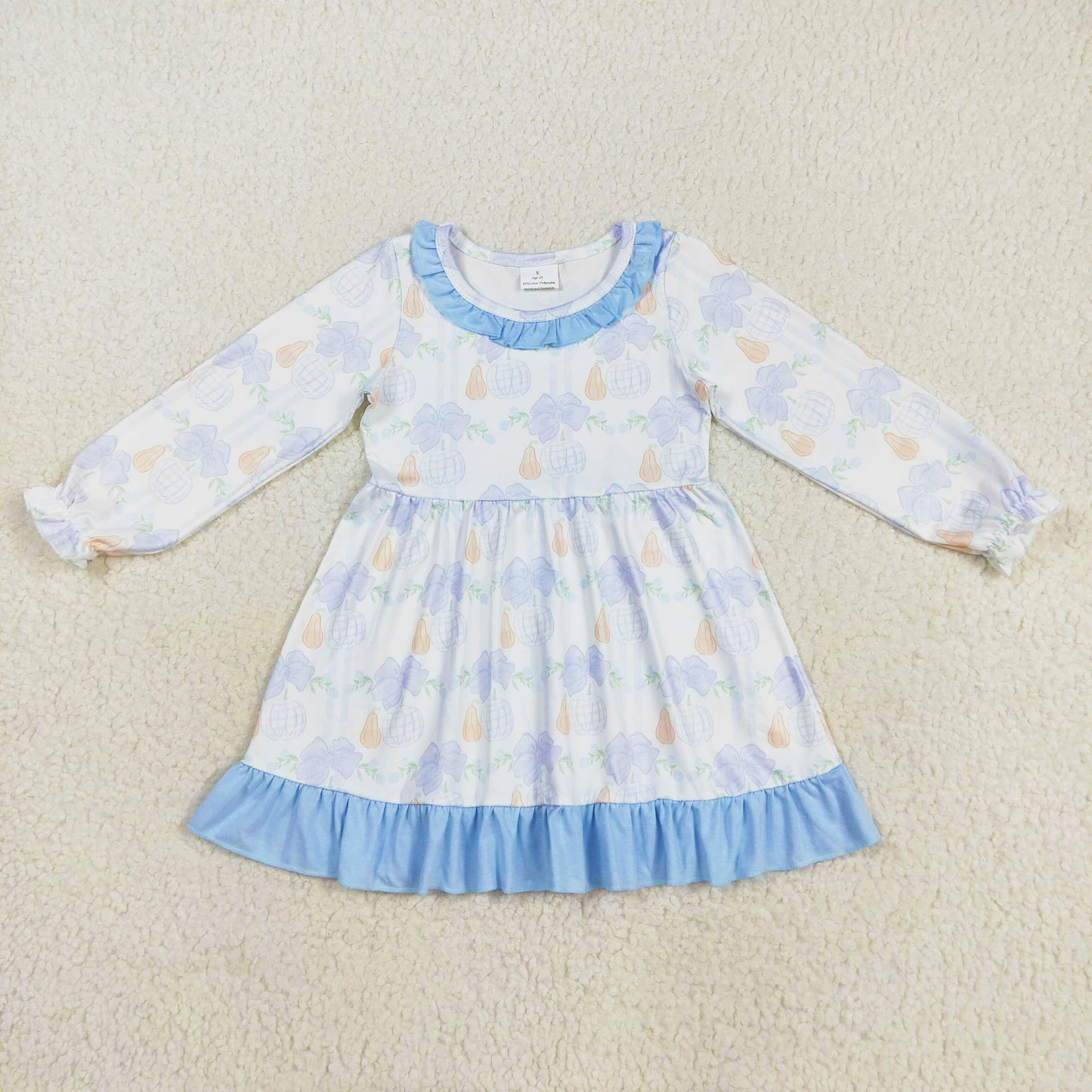 long sleeve blue pumpkin ruffle dress