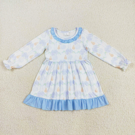 long sleeve blue pumpkin ruffle dress