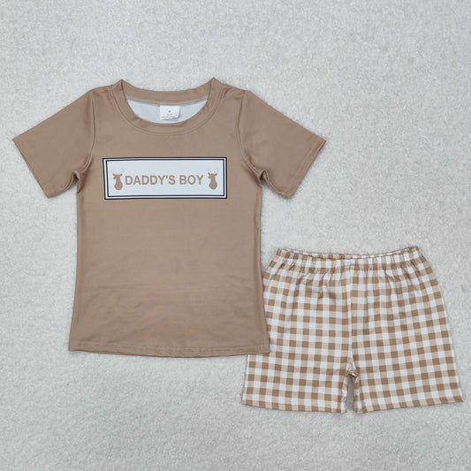 daddy's boy deer print brown baby boy shorts set