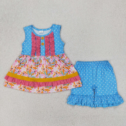 sleeveless polk dots butterfly ruffle shorts set