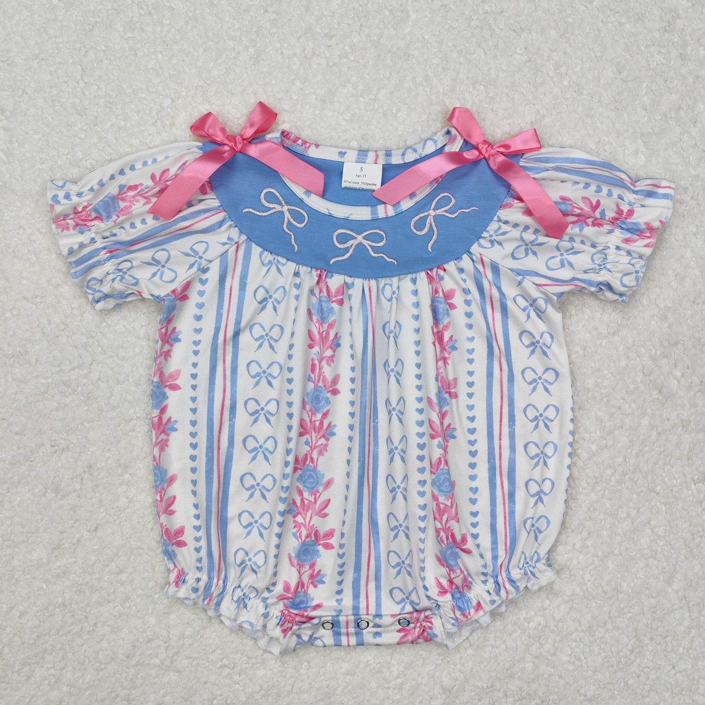 floral bows embroidered summer baby girl bubbles