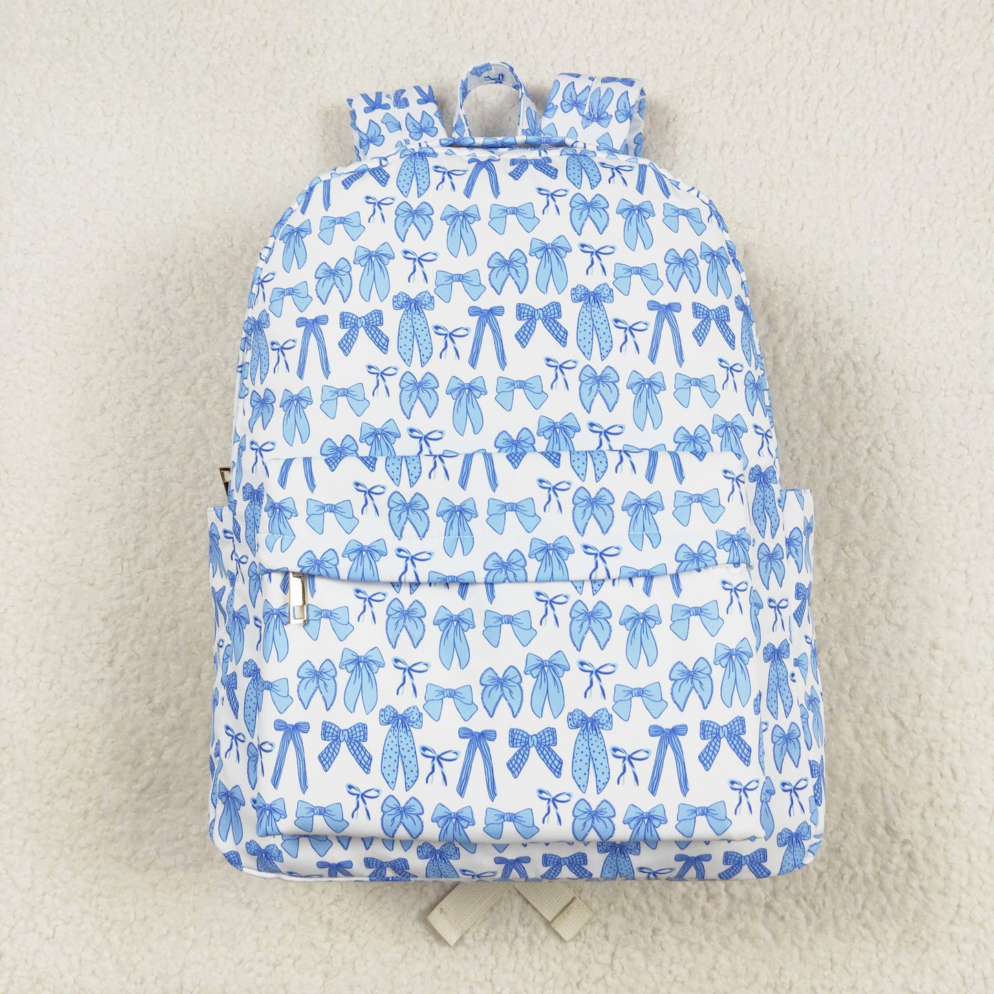 blue bow on white backpack children bags
