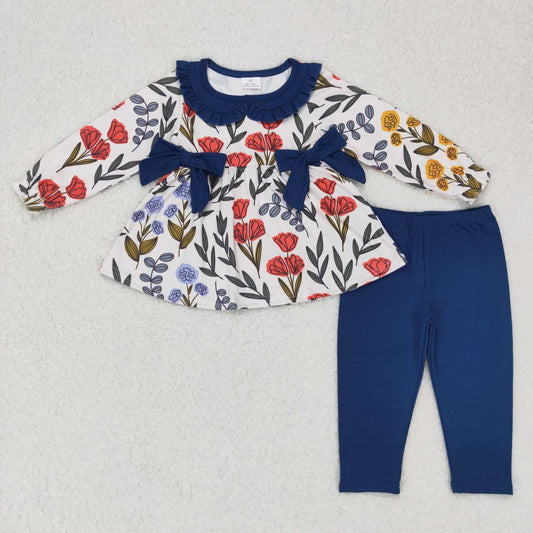 little girl fall floral tunic navy blue legging outfit